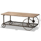 Terence Coffee Table Vintage Rustic Industrial Design with Natural Wood and Black Metal Wheels