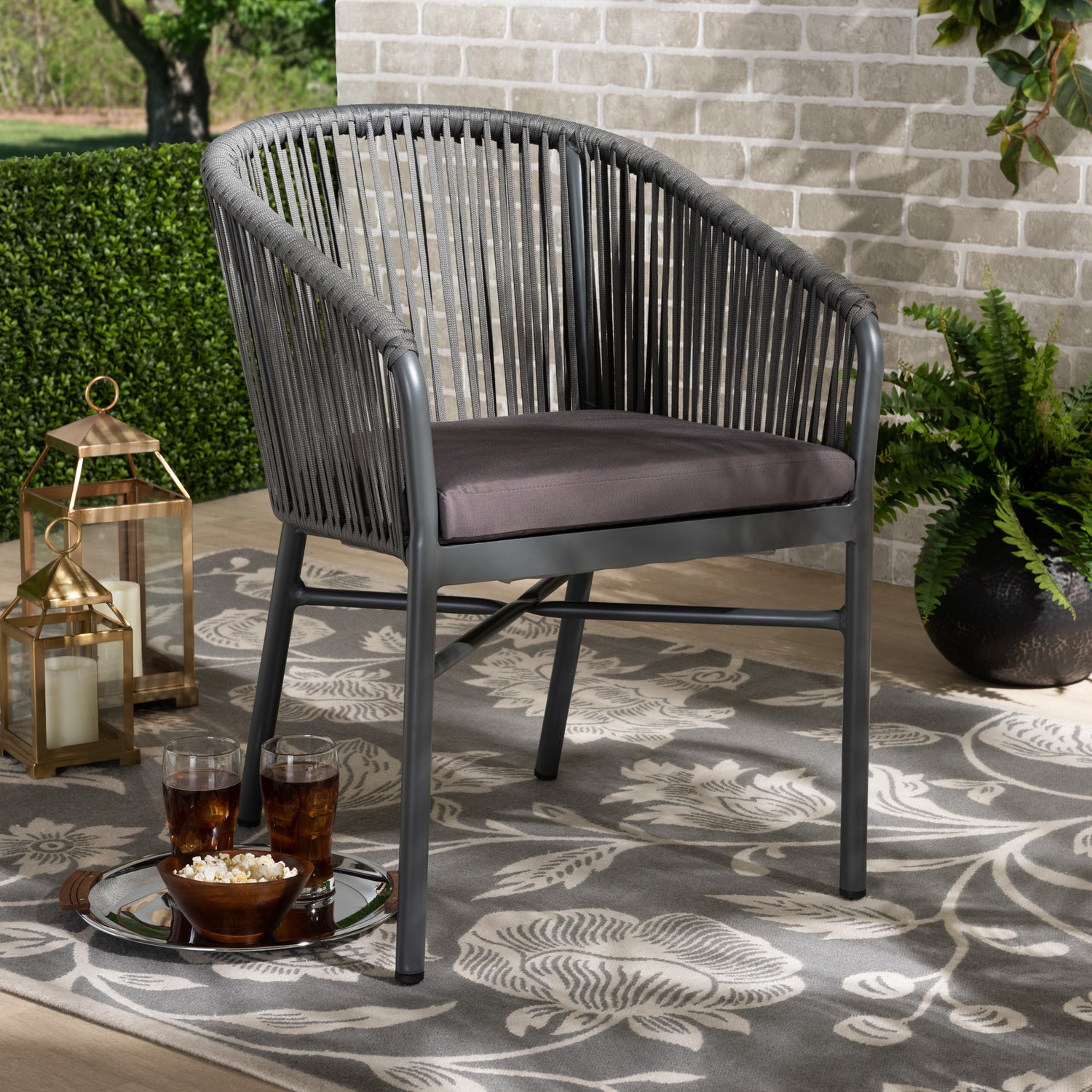 Marcus Outdoor Dining Chair - Modern Contemporary Design with Grey Rope and Metal for Stylish Patio Seating