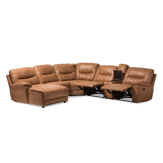 Mistral Sectional Sofa Modern Light Brown Palomino Suede 6-Piece Corner Lounge Suite with Recliners