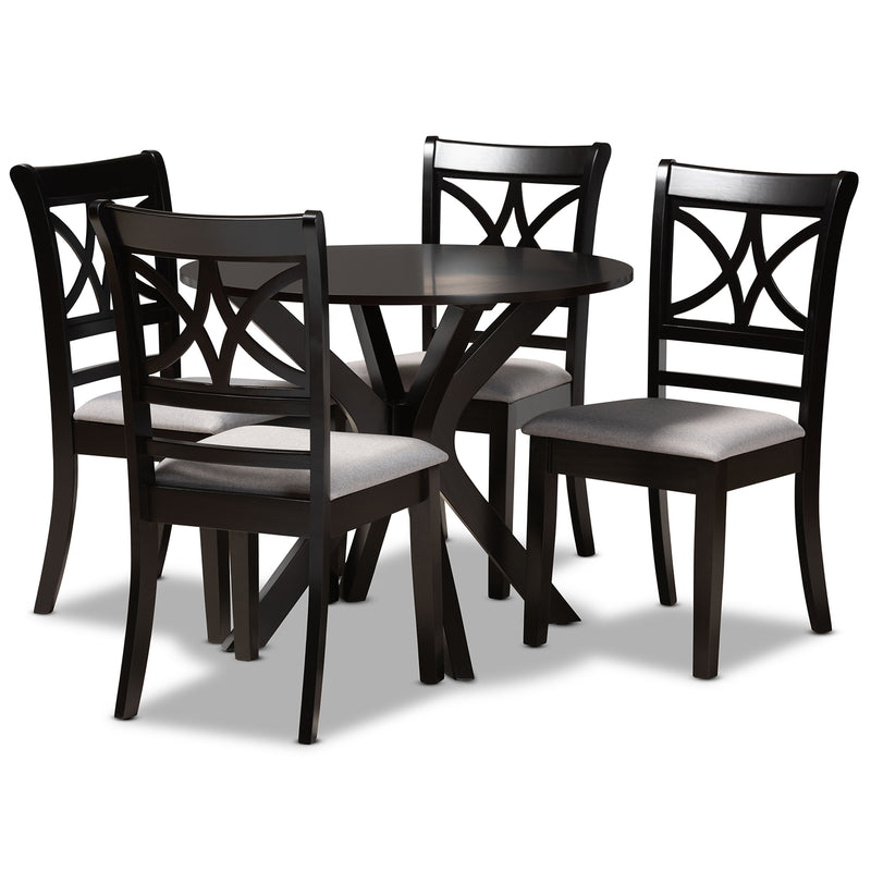 Julia 5-Piece Dining Set - Modern Grey Fabric Chairs with Dark Brown Finished Wood Table