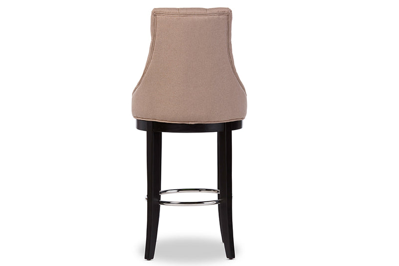 Harmony Bar Stool - Modern Beige Fabric Upholstered Design with Button-Tufting and Metal Footrest