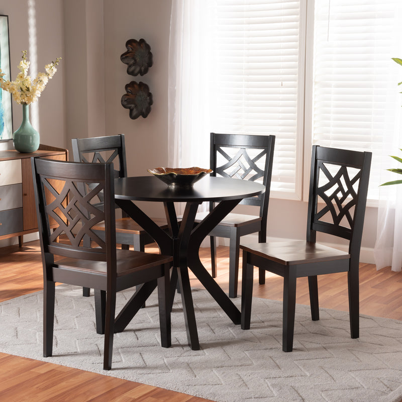 Miela Dining Set Modern and Contemporary Dark Brown Finished Wood 5-Piece