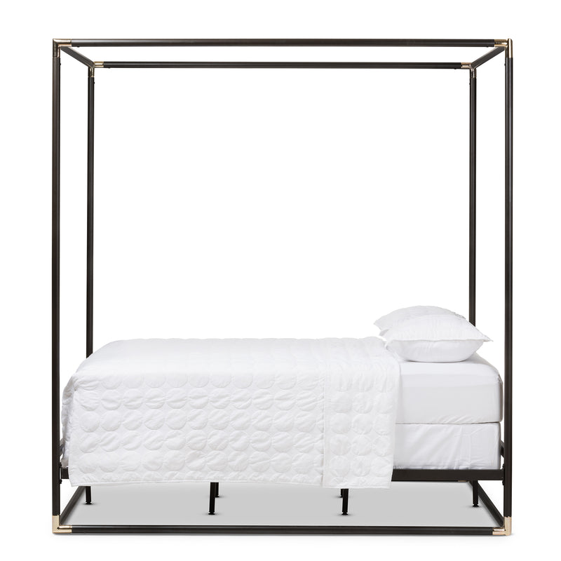 Eva Queen Bed Vintage Industrial Black Finished Metal Canopy Design for Stylish Bedrooms