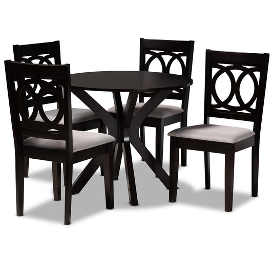 Sanne Dining Set Modern Contemporary Grey Fabric Upholstered Dark Brown Finished Wood 5-Piece