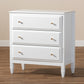 Naomi Bedroom Chest Classic White Finished Wood 3-Drawer Storage Solution for Stylish Bedrooms