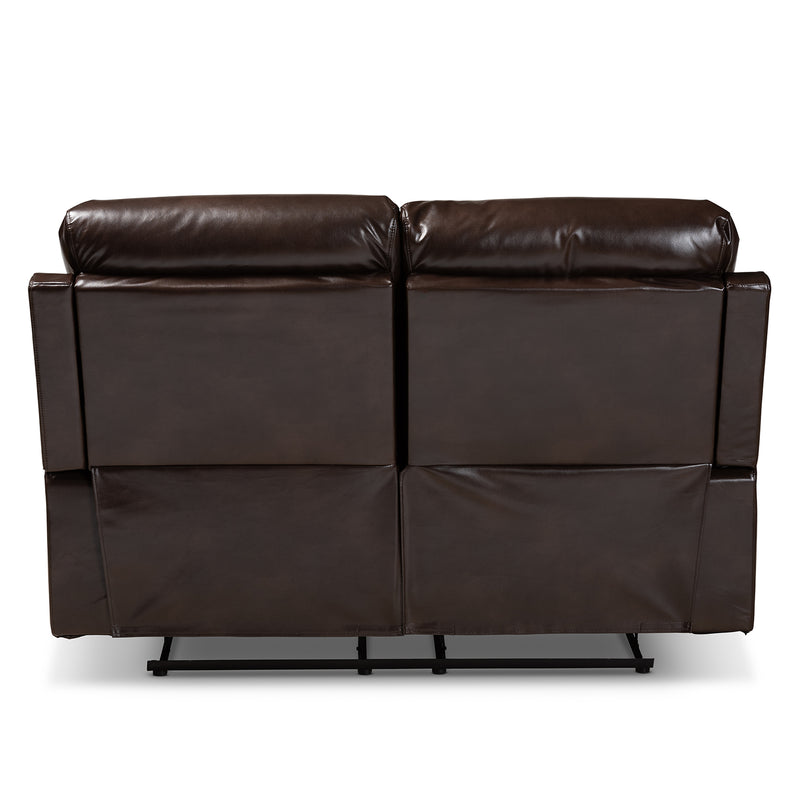 Byron Reclining Loveseat Modern Dark Brown Faux Leather Upholstered 2-Seater Sofa for Living Room Comfort and Style