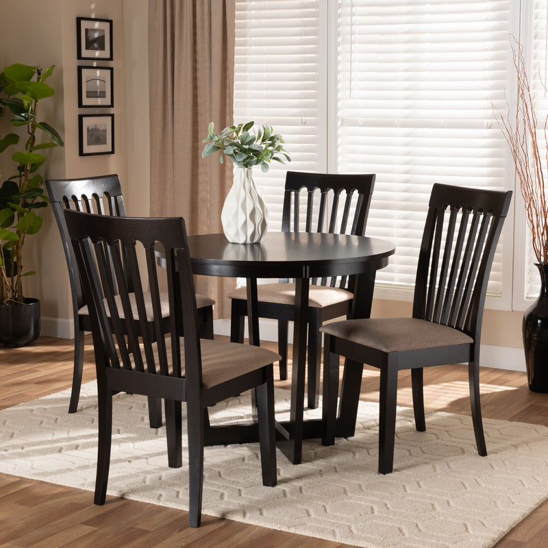 Nellie 5-Piece Dining Set Modern Sand Fabric Upholstered Chairs with Dark Brown Finished Wood Table