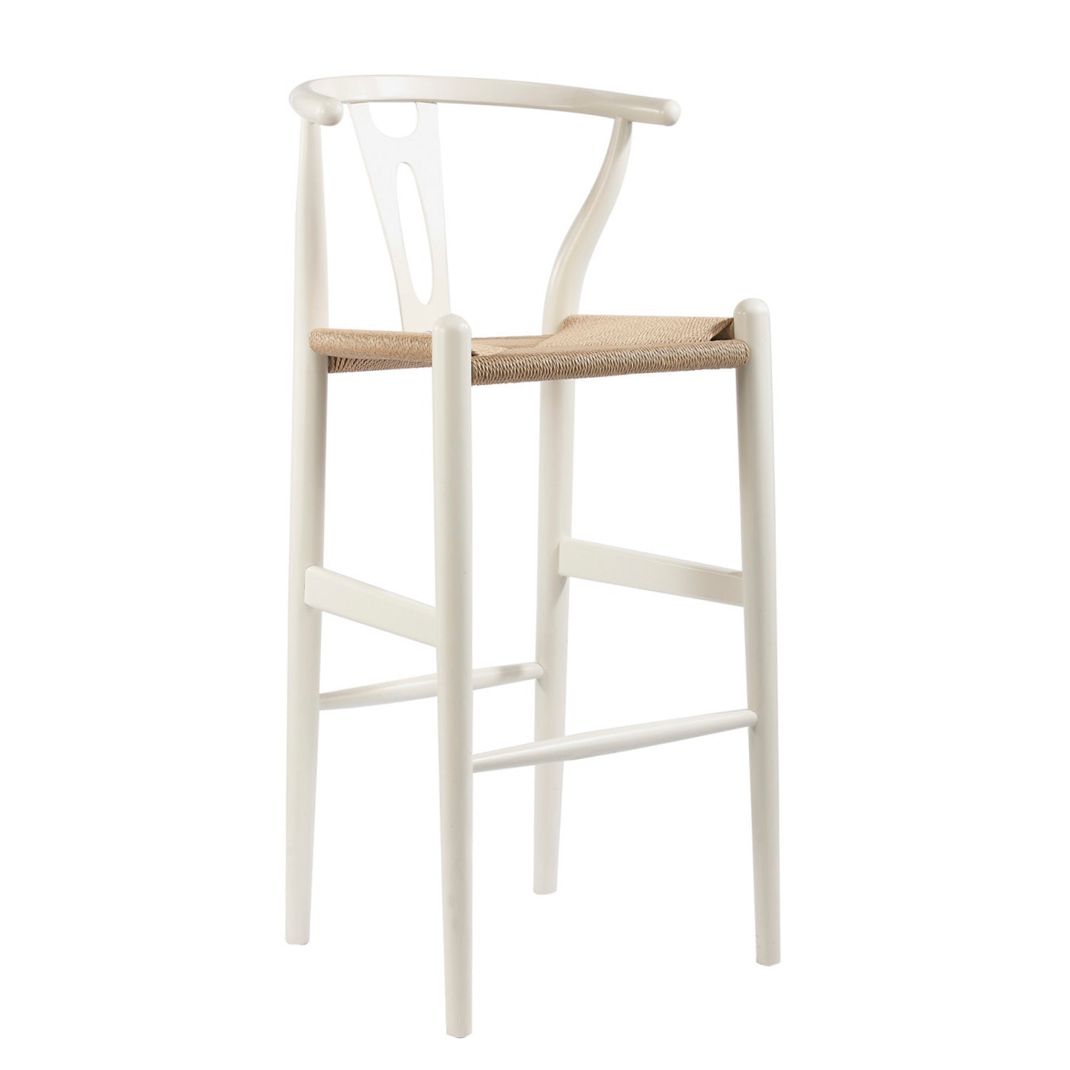 Wishbone Mid-Century Modern Stool White Wood Y-Shaped Accent Chair for Chic Home Decor