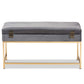 Aliana Ottoman Grey Velvet Fabric Upholstered with Gold Finished Metal Large Storage