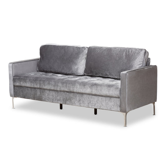 Clara 3-Seater Sofa in Modern Grey Velvet Fabric for Stylish Living Rooms and Comfortable Seating