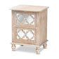 Celia End Table - Rustic French Country Design with White-Washed Wood and Mirror, 2 Drawers and Quatrefoil Accents