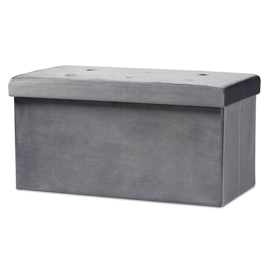 Castel Ottoman Modern and Contemporary Charcoal Velvet Fabric Upholstered Wood Storage