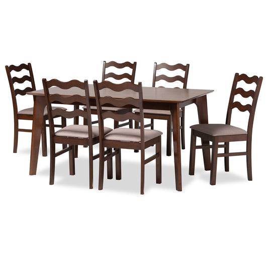 Dulce 7-Piece Dining Set in Grey and Cappuccino - Mid-Century Modern Design