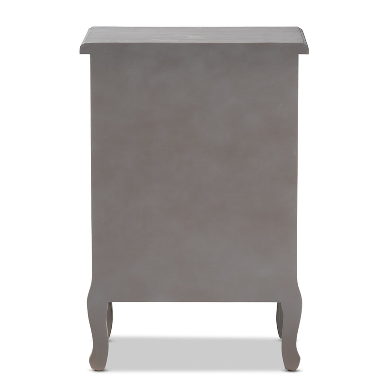 Capucine End Table Antique French Country Cottage Style Grey Finished Wood with 3 Storage Drawers