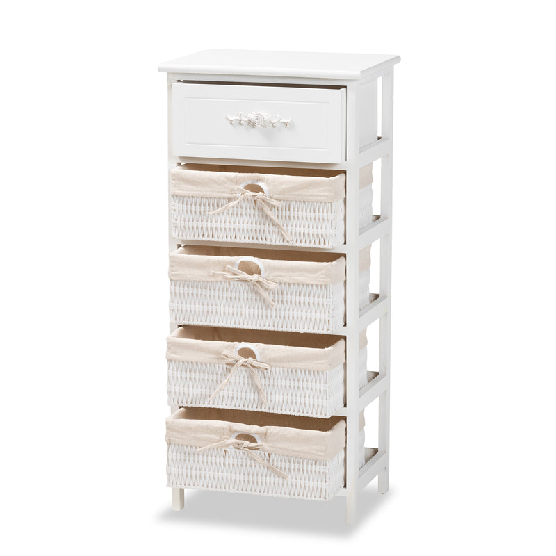 Madelia Storage Unit Modern White Finished Wood with 1 Drawer for Organized Living and Stylish Home Décor