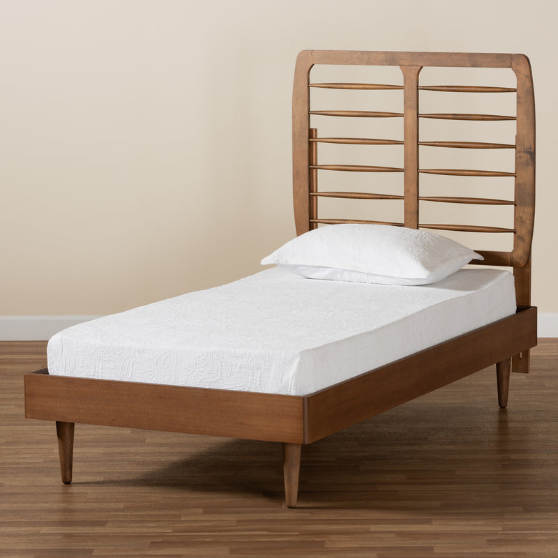 Rayna Twin Size Platform Bed - Mid-Century Modern Walnut Brown Wood, Stylish and Durable Bedroom Furniture