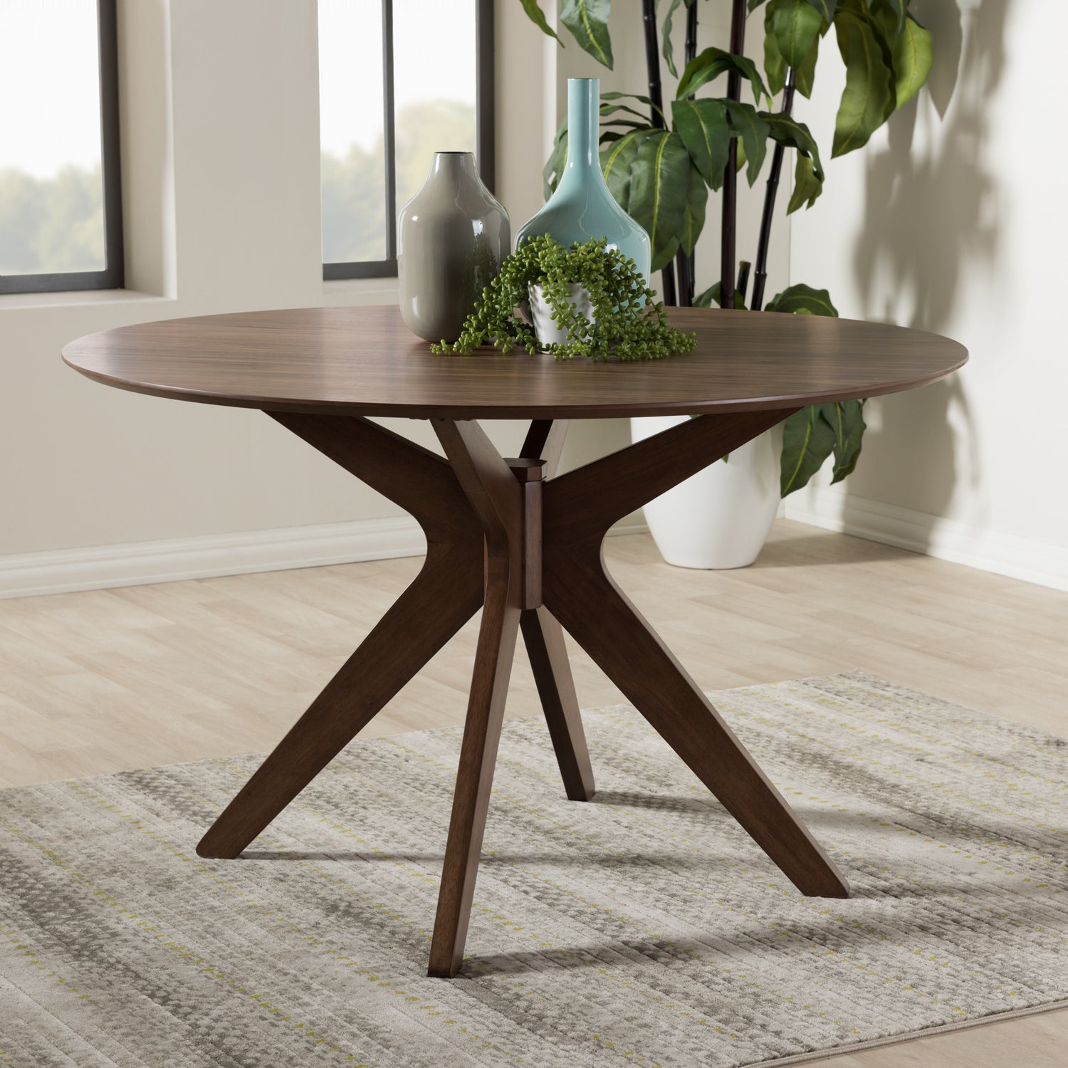 Monte Round Dining Table Mid-Century Modern Walnut Wood 47-Inch for Stylish Dining Spaces