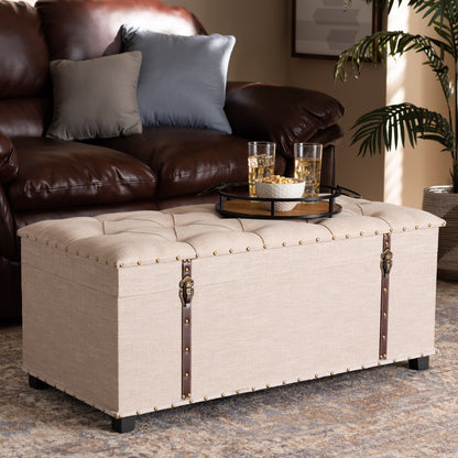 Kyra Ottoman Modern and Contemporary Beige Fabric Upholstered Storage Trunk