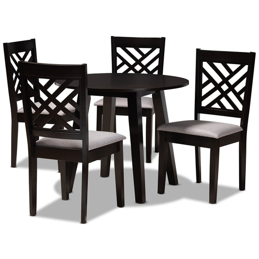 Lilly Dining Set Modern and Contemporary Grey Fabric Upholstered Dark Brown Finished Wood 5-Piece