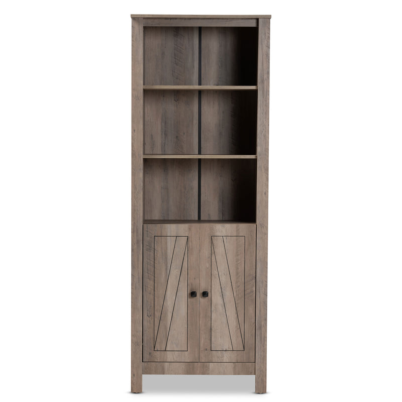 Derek Bookcase Modern Rustic Oak Finished Wood 2-Door Storage Unit for Home or Office