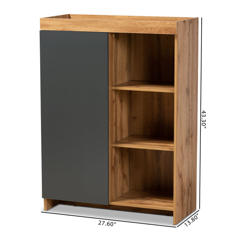 Caspian Modern Shoe Cabinet in Two-Tone Grey and Oak Brown Finished Wood for Stylish Storage Solutions