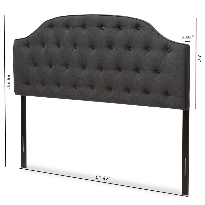 Windsor Queen Size Headboard Modern Dark Grey Fabric Upholstered with Scalloped Button Design and Tufting