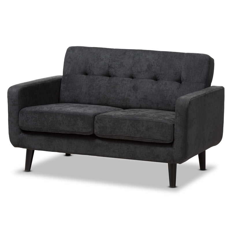 Carina Loveseat Mid-Century Modern Dark Grey Fabric Upholstered