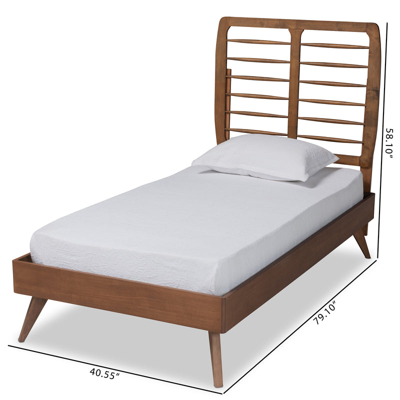 Yana Twin Size Platform Bed - Mid-Century Modern Walnut Brown Wood, Stylish and Durable Bedroom Furniture