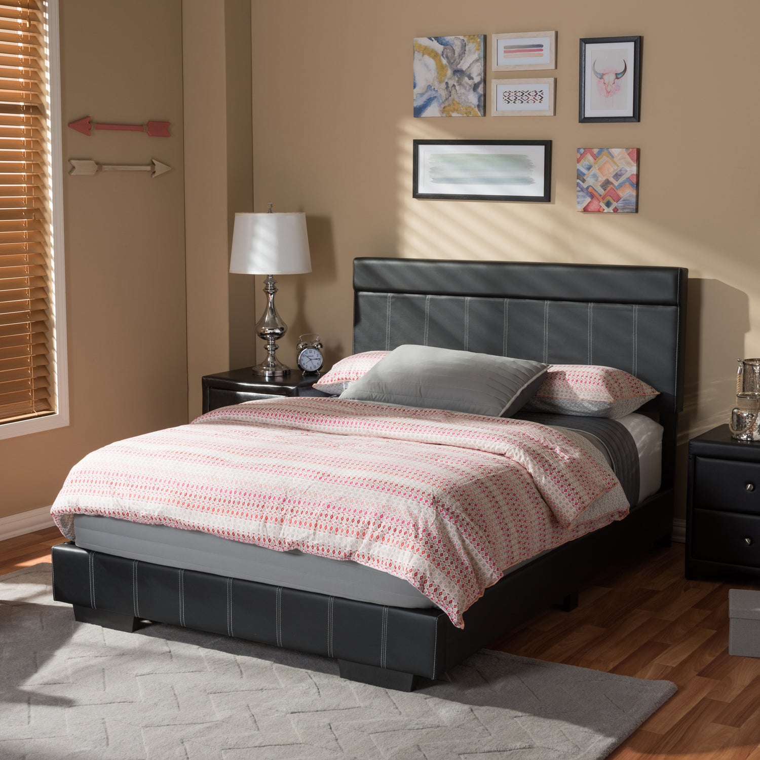 Solo Full Size Platform Bed in Modern Contemporary Black Faux Leather Design