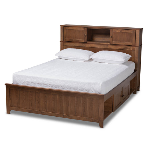 Riko Queen Size Platform Storage Bed - Modern Contemporary Design in Walnut Brown Finished Wood