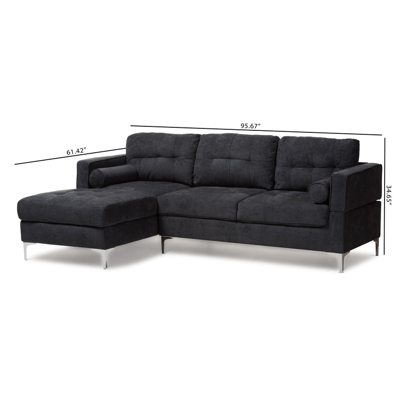 Mireille Sectional Sofa Modern and Contemporary Dark Grey Fabric Upholstered