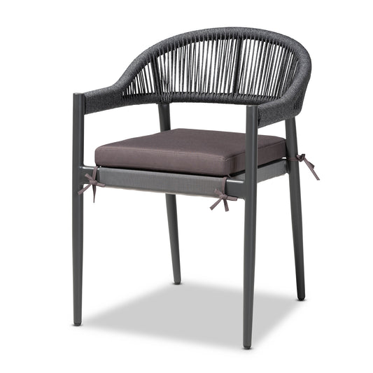 Wendell Outdoor Dining Chair Modern Contemporary Design with Grey Rope and Metal Construction for Stylish Patio Seating