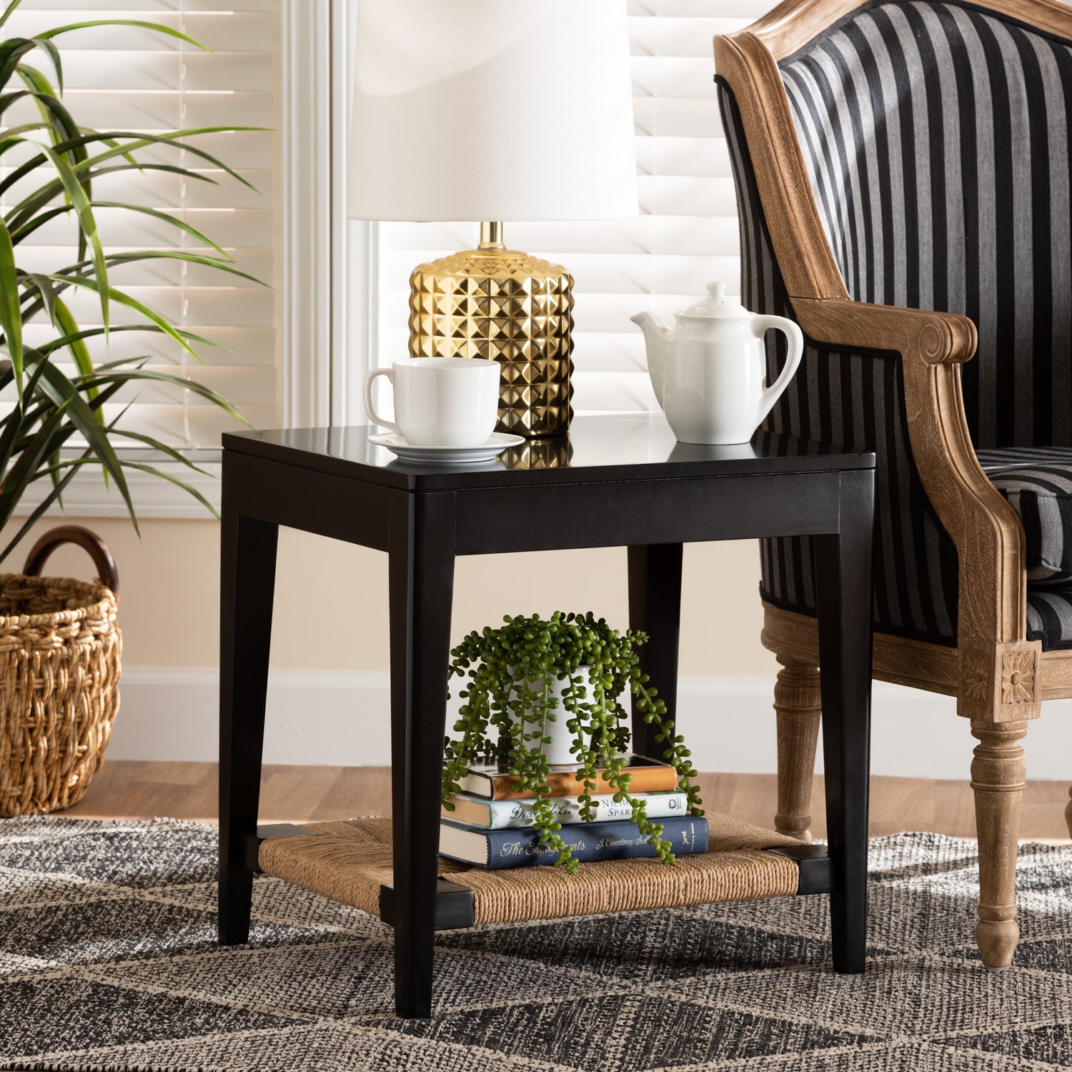 Freya End Table Modern Bohemian Design in Black Bayur Wood for Stylish Living Spaces