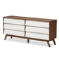 Hildon Mid-Century Modern 6-Drawer Storage Dresser in White and Walnut for Stylish Bedroom Organization