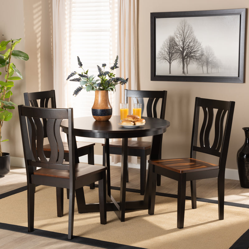 Elodia Dining Set Modern Contemporary Transitional Dark Brown Finished Wood 5-Piece