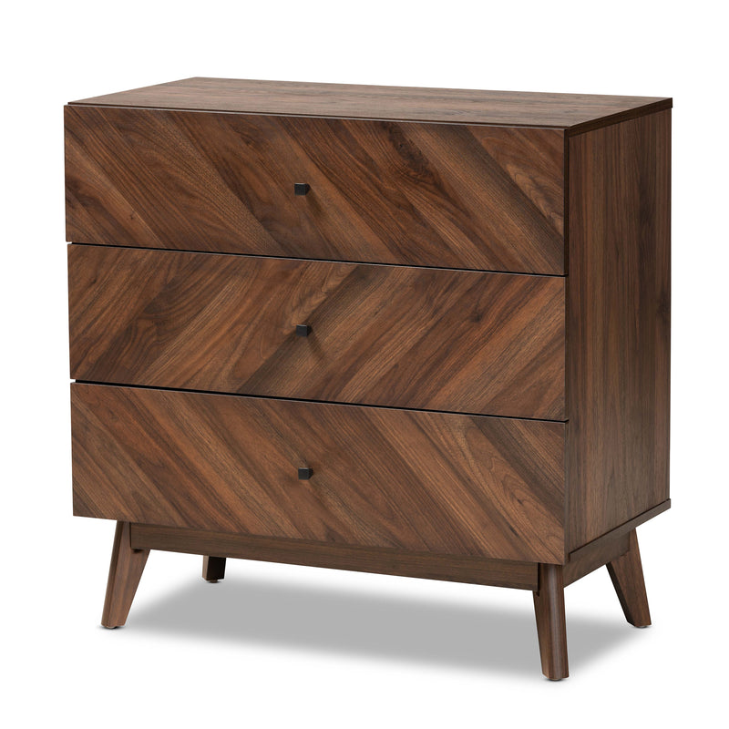 Hartman Mid-Century Modern 3-Drawer Storage Chest in Walnut Brown Finished Wood for Stylish Organization and Décor