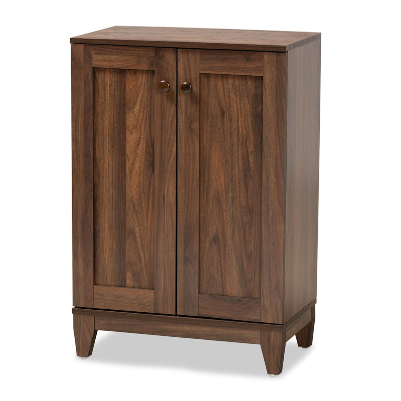 Nissa Shoe Storage Cabinet Modern Walnut Brown Finished Wood with 2 Doors for Organized Footwear Storage