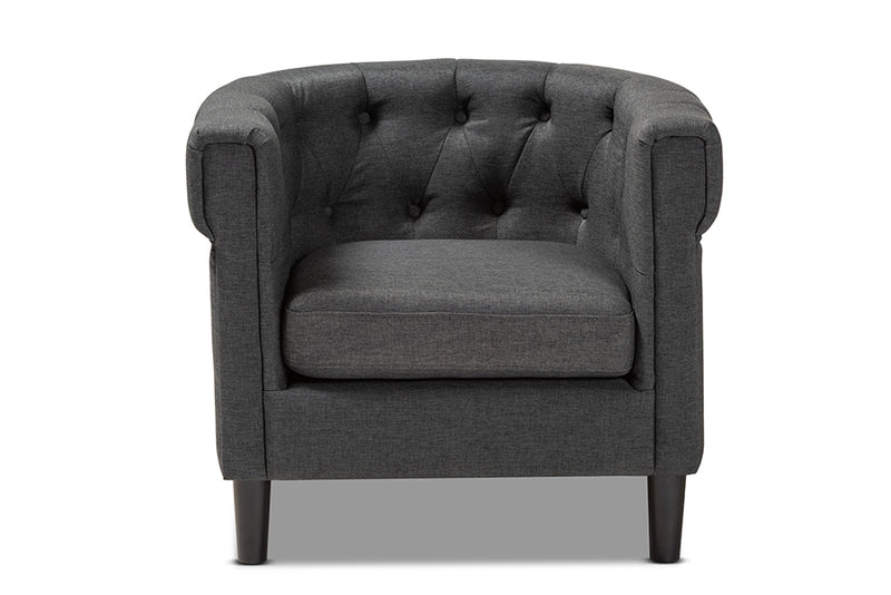 Bisset Classic Gray Fabric Upholstered Chesterfield Chair - Elegant Home Furniture with Timeless Style and Comfortable Seating