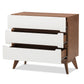 Calypso Mid-Century Modern 3-Drawer Storage Chest in White and Walnut for Stylish Organization and Home Décor