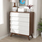 Hildon Mid-Century Modern 5-Drawer Storage Chest in White and Walnut for Stylish Organization and Home Décor