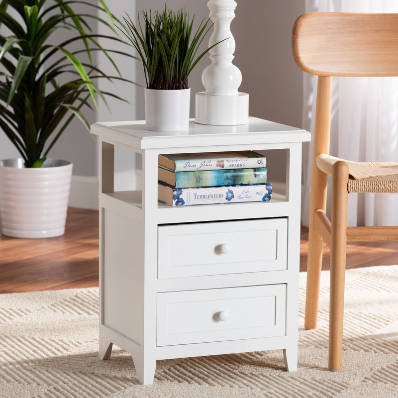 Karsen End Table - Modern White Finished Wood Design with 2 Drawers for Stylish Storage