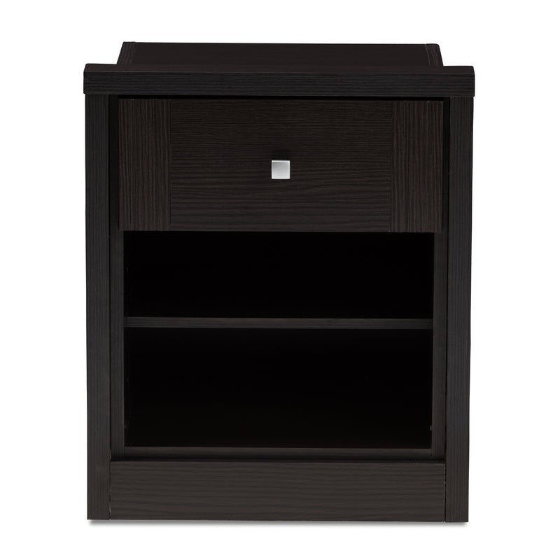 Danette Nightstand Modern Contemporary Wenge Brown Finished 1-Drawer Bedside Table with Storage