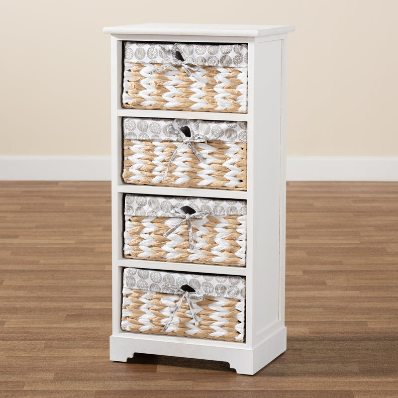 Rianne Storage Unit Modern White Finished Wood with 4 Baskets for Organized Living and Stylish Home Décor