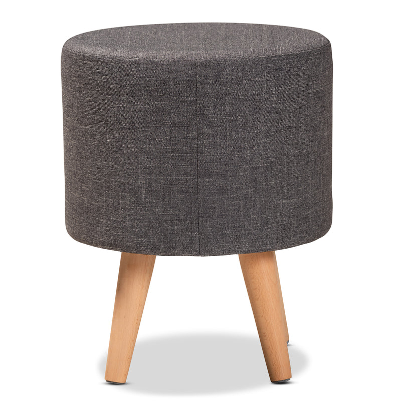 Rocco Ottoman Stool - Modern Dark Grey Fabric Upholstered with Oak Brown Wood and 1 Storage Drawer