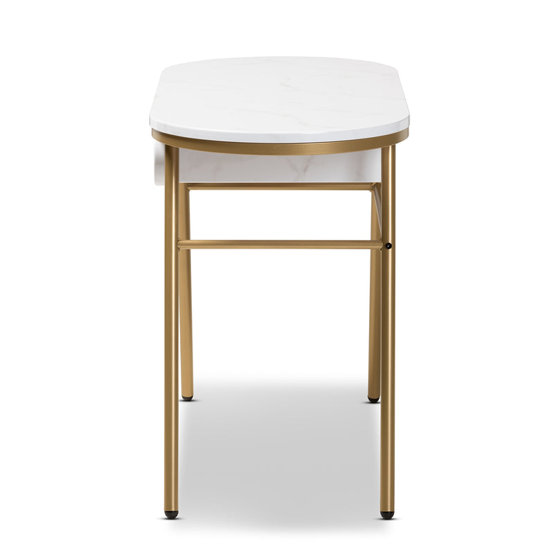 Mabel Console Table Modern Contemporary Design Gold Finished Metal Frame Faux Marble Top