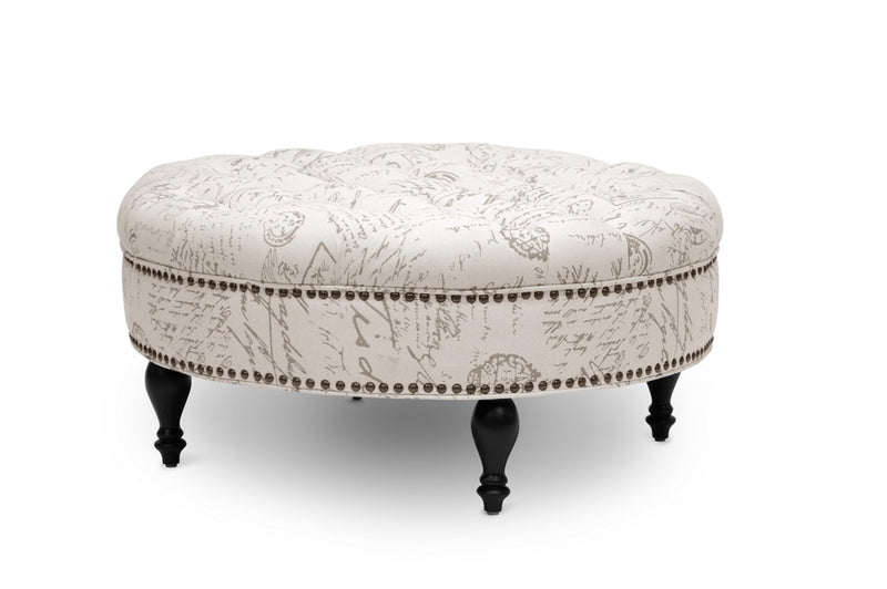 Palfrey Ottoman Beige Linen Modern Tufted