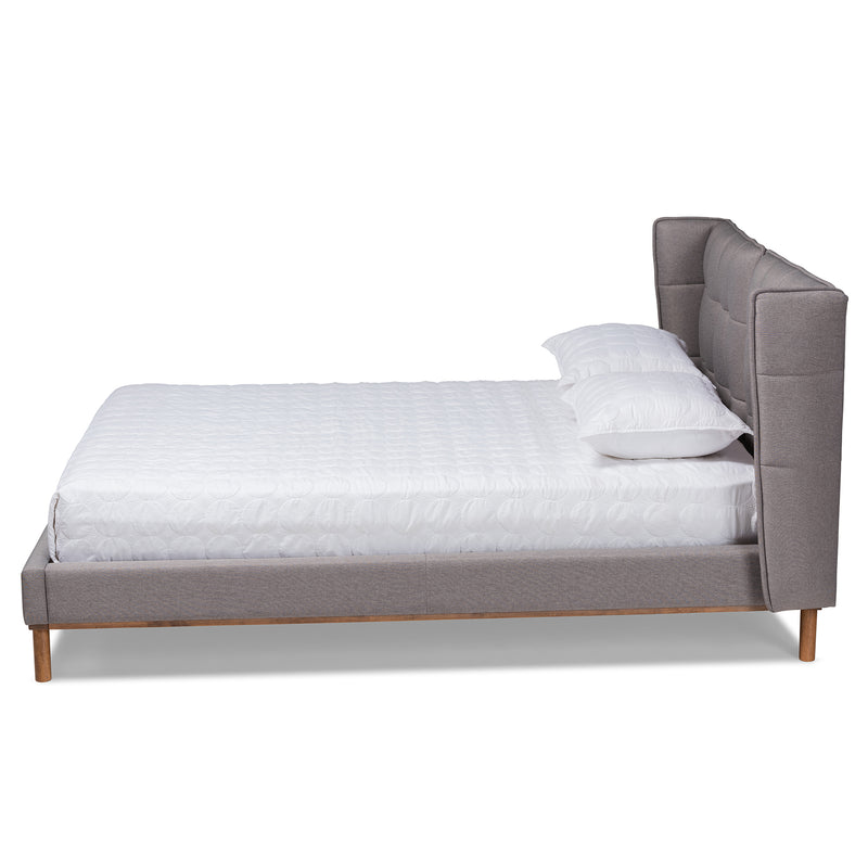 Gretchen Platform Bed - Modern and Contemporary Grey Fabric Upholstered with Walnut Brown Finished Wood