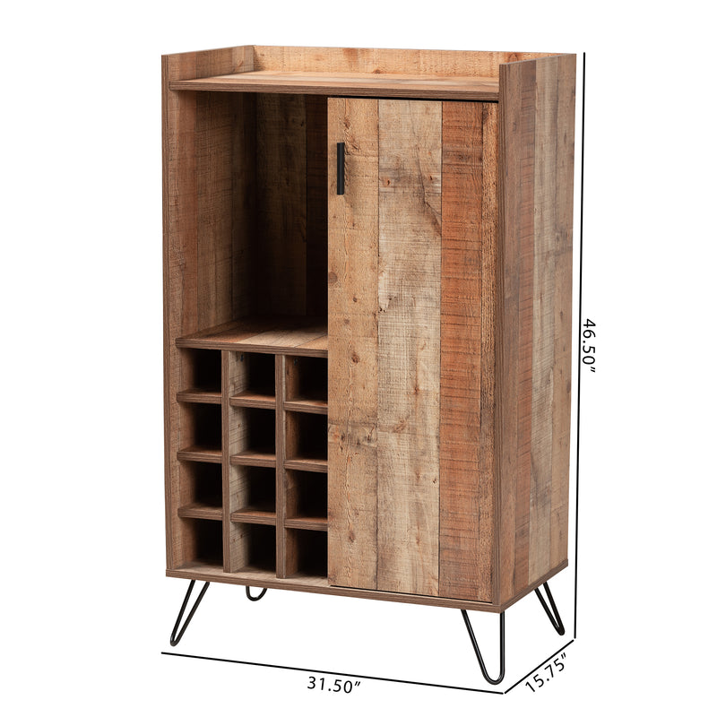 Mathis Wine Storage Cabinet Modern Rustic Brown Wood with Black Metal Accents