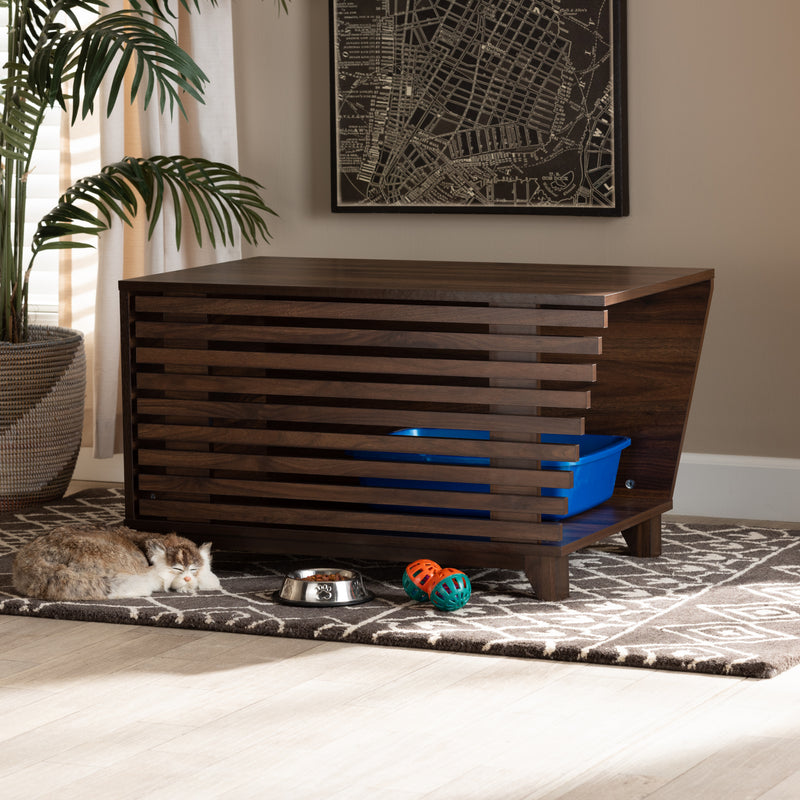 Eckhart Cat Litter Box Cover Modern and Contemporary Two-Tone Dark Grey and Oak Finished Wood