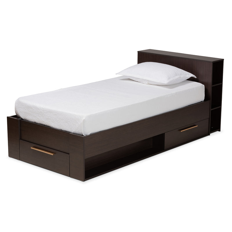 Carlson Twin Size Platform Storage Bed - Modern Espresso Brown Wood with 3 Drawers for Organized Living